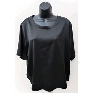 Spanx Womens Classic Black Satin Short Sleeve Boxy Tee Blouse Size XL‎